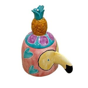 Vintage Cookie Jar With Love, Joanne Whimsical Pop Art Pink Toucan w/Hearts